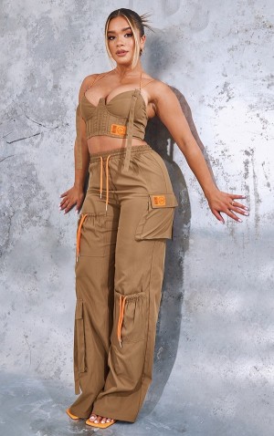 Pantaloni De Trening Pretty Little Thing Shape Cargo Pocket Detail Largi Leg Kaki | HIXA69537
