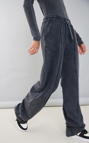 Pantaloni De Trening Pretty Little Thing Charcoal Washed Pintuck Drept Leg Gri | KEZN85146