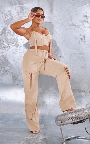 Pantaloni De Trening Pretty Little Thing Shape Stone Cargo Pocket Detail Largi Leg Gri | QUTW10738