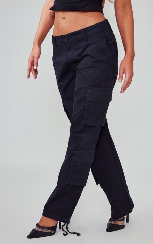 Pantaloni De Trening Pretty Little Thing Tie Cuff Drept Leg Cargos Negrii | EYXA40295