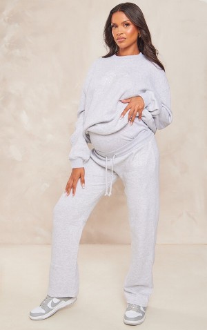 Pantaloni De Trening Pretty Little Thing Maternity Ash EmbroideWide Leg Gri | FLCY20386