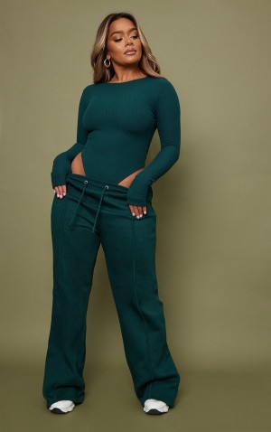 Pantaloni De Trening Pretty Little Thing Shape Pine Binded Largi Leg Verzi Inchis | FVMC72680