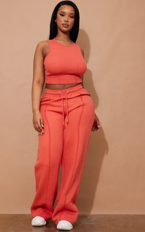 Pantaloni De Trening Pretty Little Thing Shape Deep Peach Binded Largi Leg Corai Inchis | XRDN07489