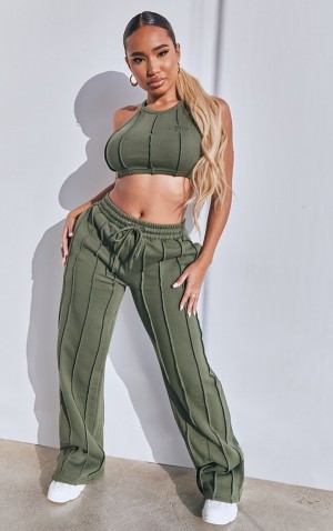 Pantaloni De Trening Pretty Little Thing Shape Largi Leg Seam Detail Kaki | FNTP57123