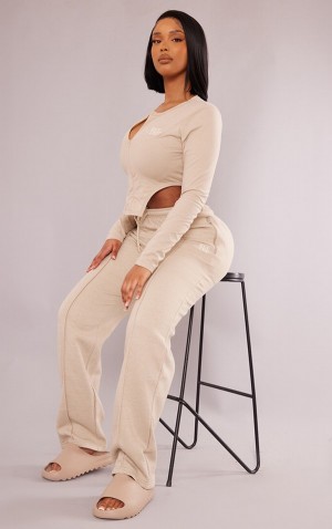 Pantaloni De Trening Pretty Little Thing Shape Stone Zip Pocket Largi Leg Gri | KSOI09716