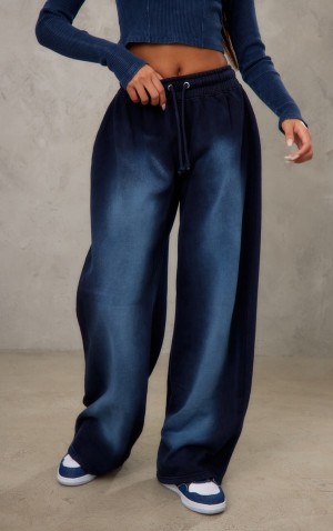 Pantaloni De Trening Pretty Little Thing Ombre Washed Effect High Waisted Largi Leg Bleumarin | RFXI87615