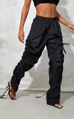 Pantaloni De Trening Pretty Little Thing Shell Ruched Leg Negrii | JYTI56392