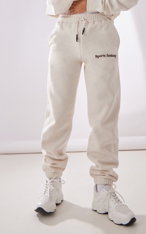 Pantaloni De Trening Pretty Little Thing Premium Sand Sports Academy Puff Print Oversized Maro | PQIU72548