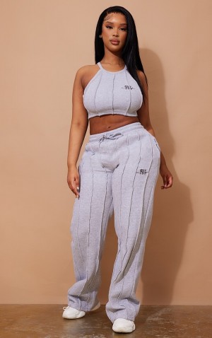 Pantaloni De Trening Pretty Little Thing Shape Shape Largi Leg Seam Detail Gri | MQUR21958
