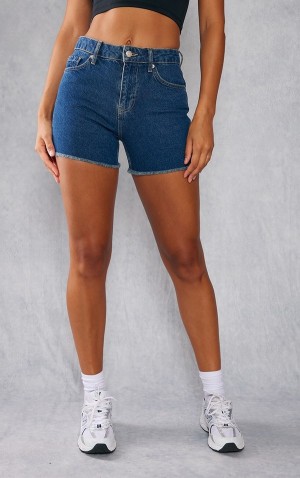 Pantaloni Scurti Pretty Little Thing Indigo Wash Raw Hem Mom Indigo Albastri Albastru Deschis | JXIK16784