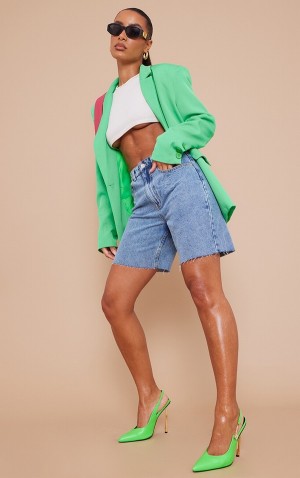 Pantaloni Scurti Pretty Little Thing Mid-High Wash Boyfriend Albastri Albastru Deschis | YGZM19640