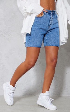 Pantaloni Scurti Pretty Little Thing Mid-High Wash Longline Fitted Albastri Albastru Deschis | JRMB47205