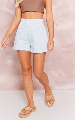 Pantaloni Scurti Pretty Little Thing Pastel Foldover Hem Mom Albastri | KTLP91360