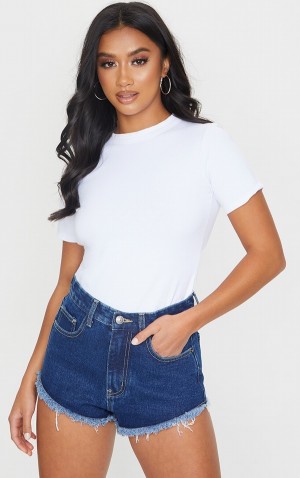 Pantaloni Scurti Pretty Little Thing Petite Wash Frayed Hem Albastri Inchis Albastru Deschis | MOFS10359