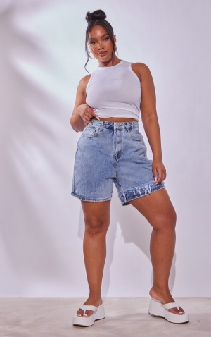 Pantaloni Scurti Pretty Little Thing Plus Wash Distressed Longline Albastri Deschis Albastru Deschis | JYZX43170
