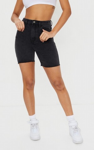 Pantaloni Scurti Pretty Little Thing Washed Longline Fitted Negrii | GVKH54906