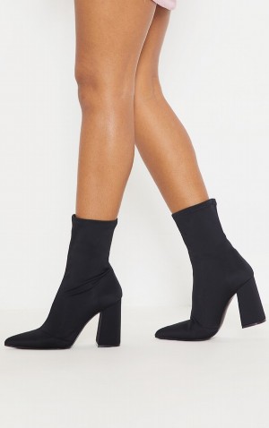Pantofi Cu Toc Pretty Little Thing Blocked Point Bombeu Sock Negrii | PSNG98260