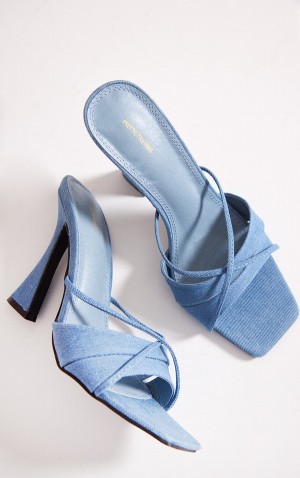 Pantofi Cu Toc Pretty Little Thing Denim Square Bombeu Cross Curea Retro Styleeds Albastri | TNSJ36529