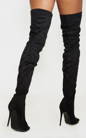 Pantofi Cu Toc Pretty Little Thing Emmi Faux Piele Intoarsa Extreme Thigh Highed Negrii | VMLS16437