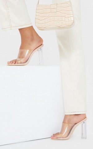 Pantofi Cu Toc Pretty Little Thing Nude Clear High Block Bej | NFCP78169