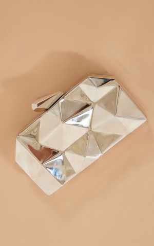 Poșete Pretty Little Thing Geometric Box Argintii | PEMK62739
