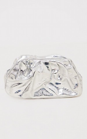 Poșete Pretty Little Thing Metallic Slouchy Argintii | QFWJ30162