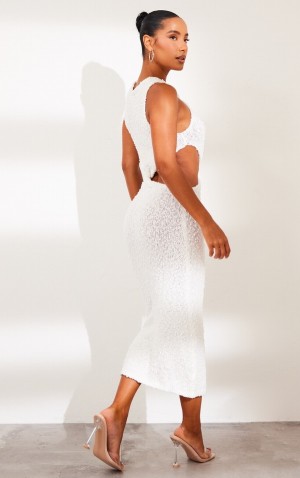 Rochie Pretty Little Thing Bobble Tricotate Twist Front Maxi Albi | CGVB72894