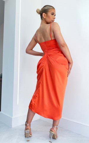 Rochie Pretty Little Thing Bright Satin Ruched Corset Detail Portocalii Deschis | ZUMQ20874