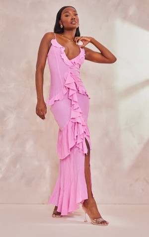 Rochie Pretty Little Thing Cizme Inalte TextuFrill Maxi Roz | OXMH51062