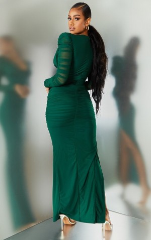 Rochie Pretty Little Thing Emerald Underwire Detail Ruched Mesh Midaxi Turcoaz Verzi | LDAY16032