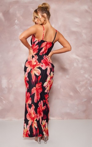 Rochie Pretty Little Thing Floral Print Plisse Cu Bretele Maxi Violet | FYAQ01574