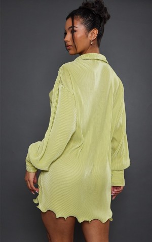 Rochie Pretty Little Thing Lime Plisse Frill Hem Verzi Deschis | FBDI90682