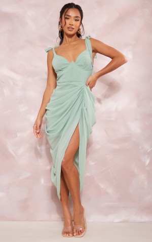 Rochie Pretty Little Thing Petite Sage Underwire Detail Draped Masline Verzi Verzi | XGPQ65098