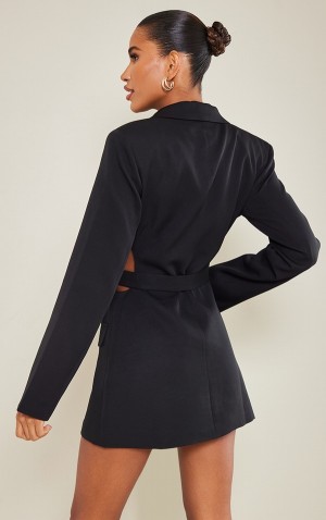 Rochie Pretty Little Thing Plunge Side Cut Out Tie Detail Negrii | WZKC10653