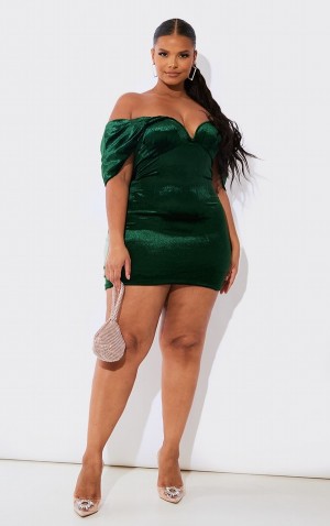 Rochie Pretty Little Thing Plus Emerald Velvet V Bar Bodycon Turcoaz Verzi | JDXQ74936