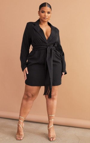 Rochie Pretty Little Thing Plus Wrap Front Tassel ed Negrii | EZHR37209