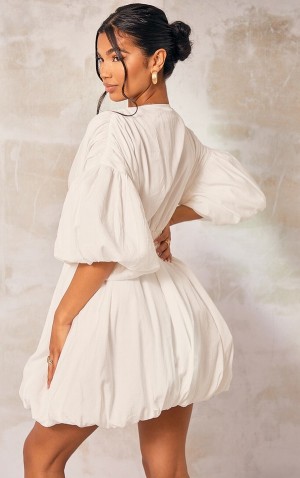 Rochie Pretty Little Thing Puff Sleeve Puffball Hem Shift Albi | PMIS92148