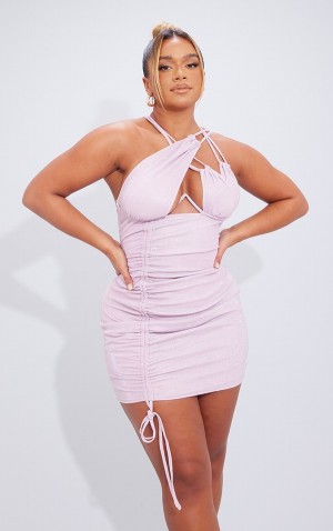 Rochie Pretty Little Thing Shape Glitter Cup Detail Ruched Side Bodycon Roz Deschis | FPLX34287