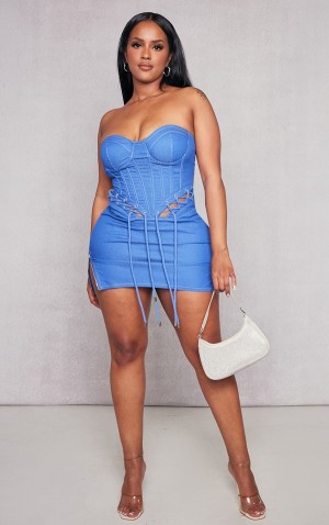 Rochie Pretty Little Thing Shape Look Rope Detail Dantela Up Corset Bodycon Albastri | VTNS45671