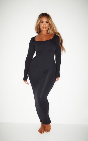 Rochie Pretty Little Thing Shape Stretch Seamless Long Sleeve Maxi Negrii | KGTW37602