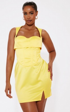 Rochie Pretty Little Thing Shape Yellow StructuSatin Corset Detail Galbeni | AMHK37150