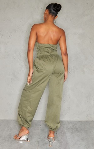 Salopeta Pretty Little Thing Contrast Panel V Bar Cargo Kaki | EVFQ10749