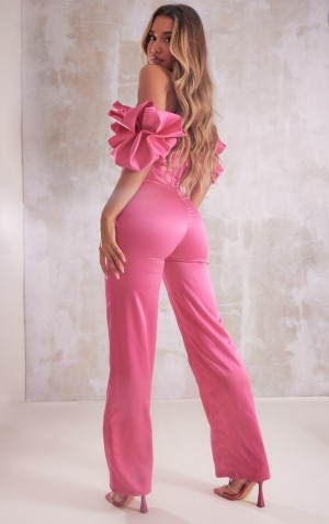 Salopeta Pretty Little Thing Hot Ruffle Sleeve Cup Detail Halter Curea Roz | XOCJ17098