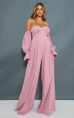 Salopeta Pretty Little Thing Maternity Corset Detail Bardot Largi Leg Roz | KGLZ24789