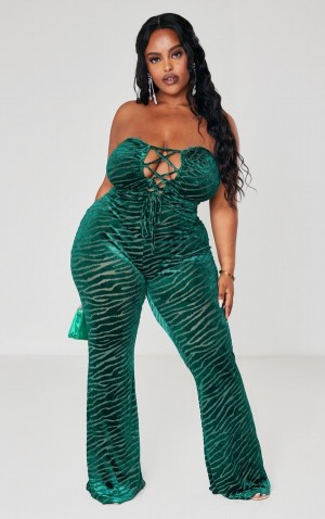 Salopeta Pretty Little Thing Plus Emerald Zebra Devore Dantela Up Turcoaz Verzi | EOCB08692