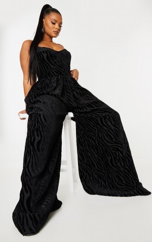 Salopeta Pretty Little Thing Plus Zebra Devore Cup Detail Largi Leg Negrii | BCIE01924
