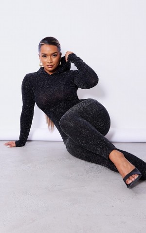 Salopeta Pretty Little Thing Shape Glitter Cu Glugă Cut Out Back Negrii | LHAX96320