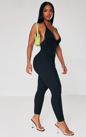 Salopeta Pretty Little Thing Shape Knit Halterneck Underbust Detail Negrii | OEXN35462