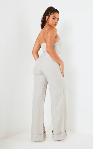 Salopeta Pretty Little Thing Stone Frayed Edge UnderwiStrappy Gri | RBHD18926