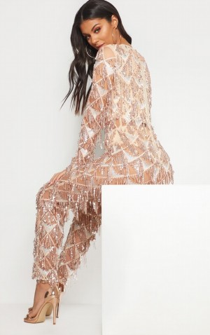 Salopeta Pretty Little Thing Tassel Sequin Plunge Roz Aurii | MXBV78123